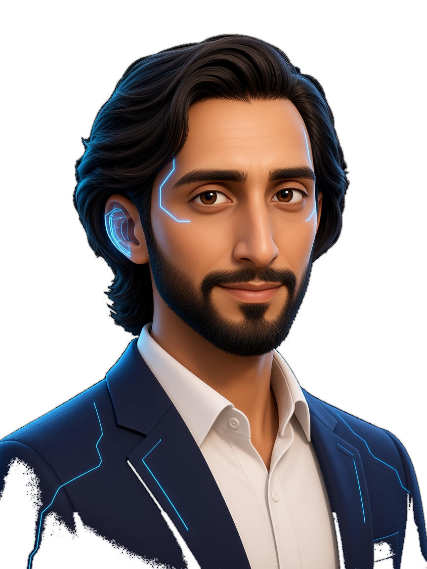 Stylized robotic portrait of Noman Ullah